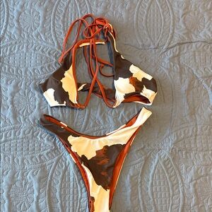 Zaful Cow Print Bikini in Brown and Cream